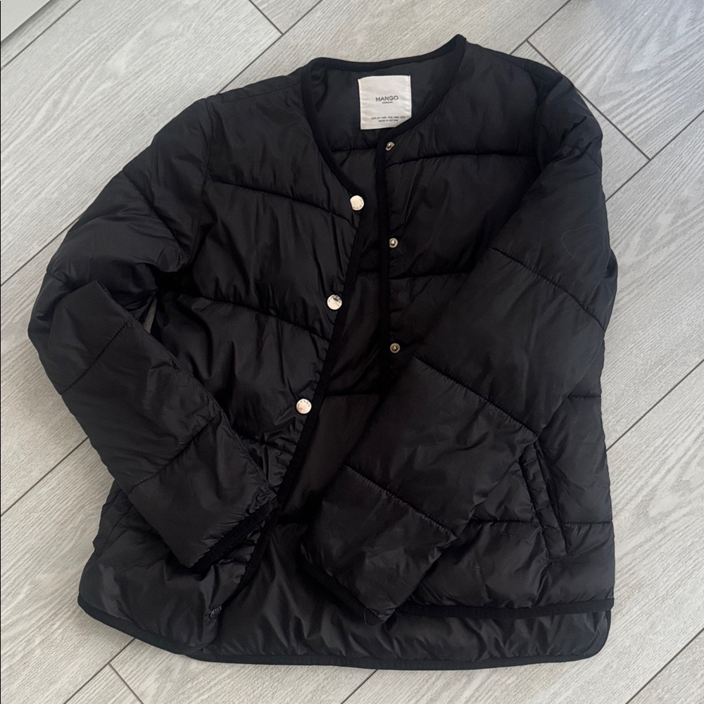 Mango Black Puffer Jacket with Silver Buttons